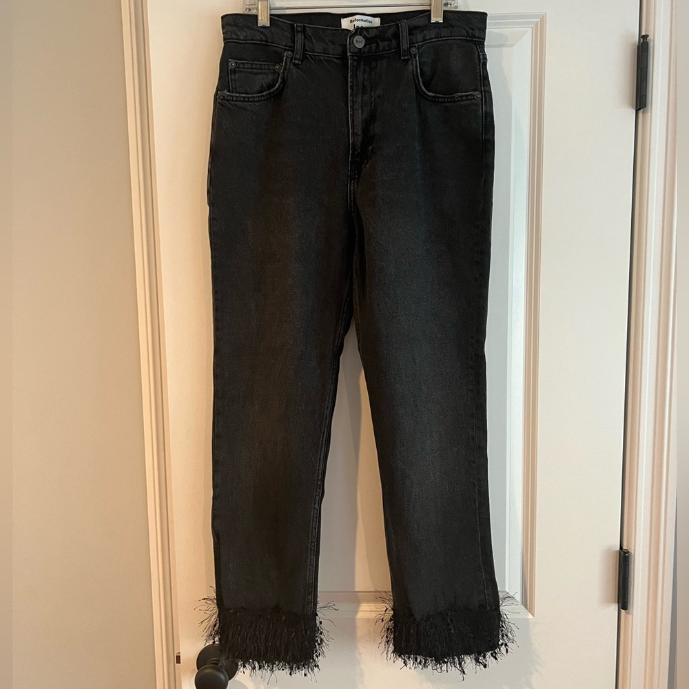 Reformation feather Trim Jeans in black